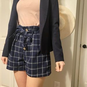 HYFVE Womens Blue Window Pane Paperbag Dressy High-Waist Shorts S